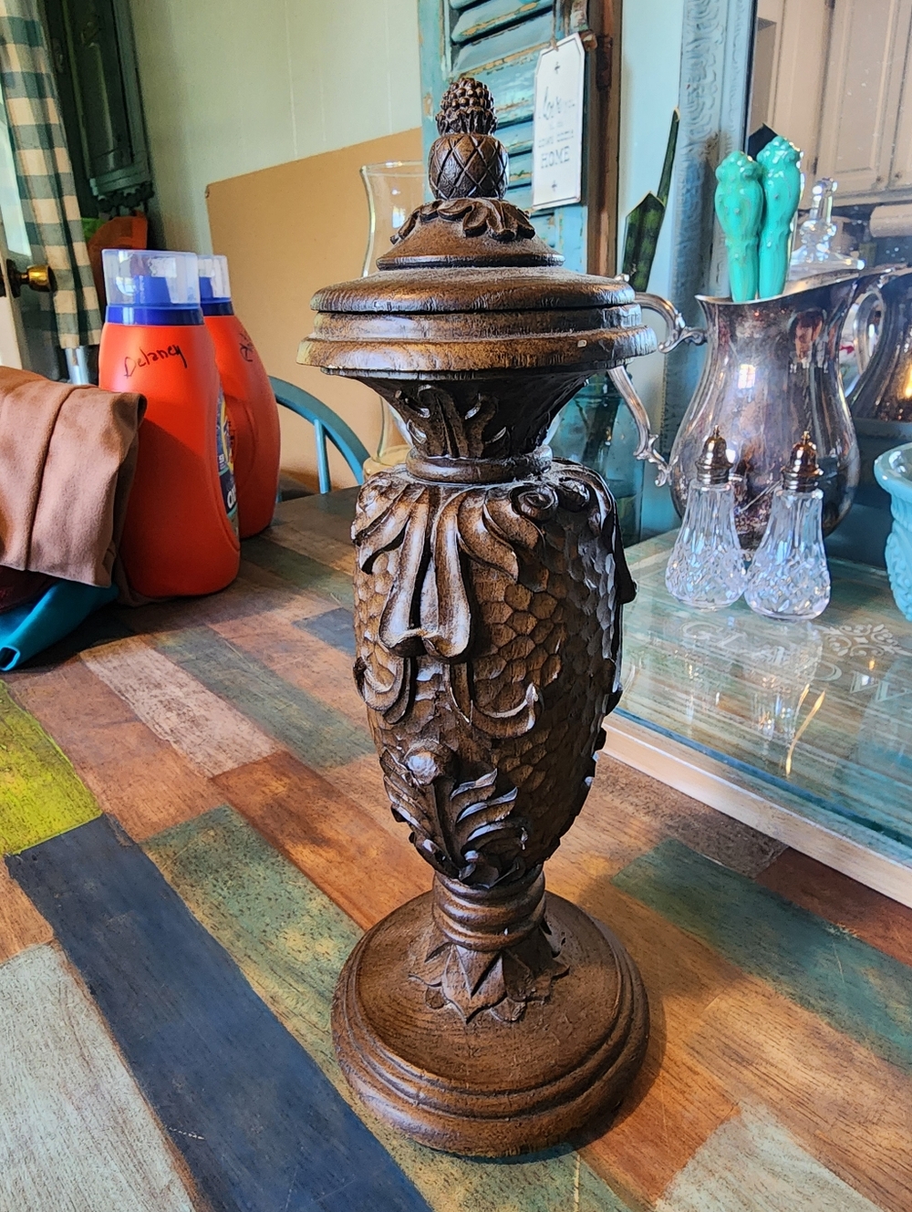 Decorative Carved Resin Candle Holder Brown